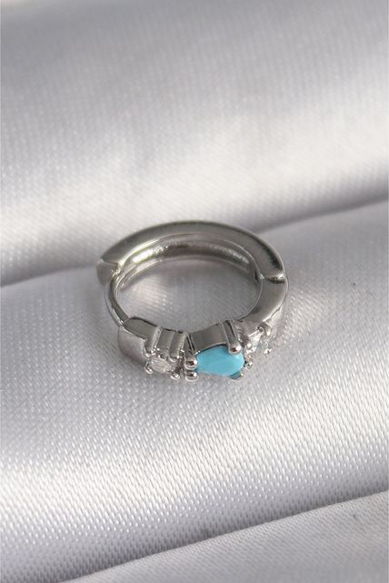 Shopping Store PR1325-BLNC 316L Çelik Gümüş Renk Zirkon Taşlı Mavi Boncuk Detay Tragus Piercing