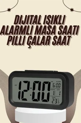 Şık Dijital Masa Saati 4,3x15,1 Cm Termometreli