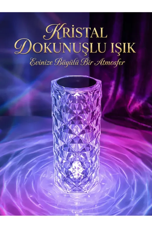SİLVERROOM SRDTLUCTLKVDKML Diamond Table Lamp Usb Charging Touch Lamp Kumandalı Ve Dokunmatik Kristal Masa Lambası