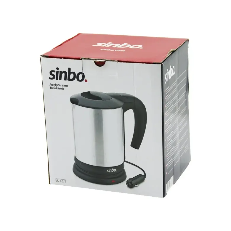 Sinbo SK-7371 12V Araç İçi Kettle Paslanmaz Çelik Su Isıtıcısı 0.8LT 120W Çakmaklık Fişli Plastik Ka