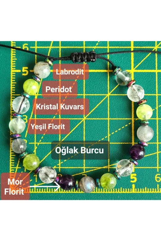 Singincraft Burç Doğal Taş Bileklik Oğlak Burcu Doğal Taş Bileklik > Florit - Kristal Kuvars - Labrodit - Peridot