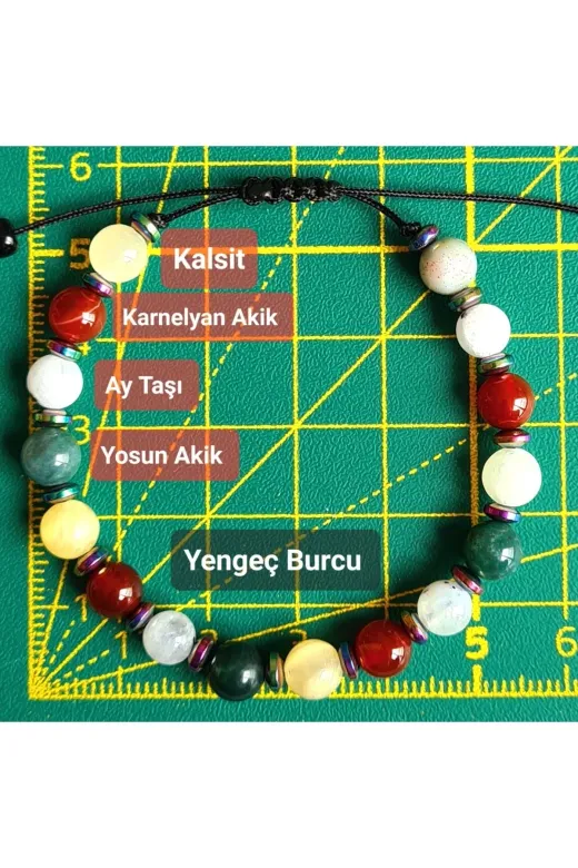 Singincraft Burç Doğal Taş Bileklik Yengeç Burcu Doğal Taş Bileklik > Ay Taşı - Aytaşı - Yosun Akik - Kalsit - Karnelyan Akik