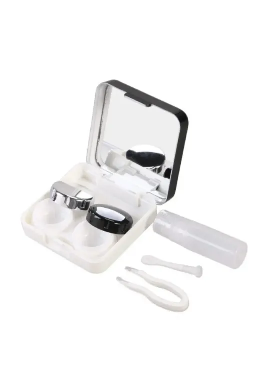 Singularis 2165130000103 Siyah Aynalı Seyahat Lens Kutusu - Solüsyon Kabı Cımbız, Vantuz Aparatı L-R Lens Hazneleri