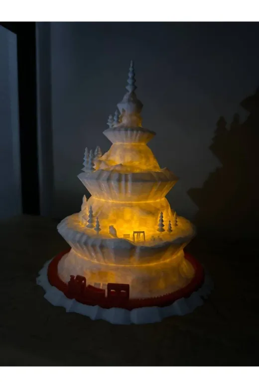 SİRİUS3D yıl696635 Noel Ağaç Köyü Dekoratif Tealight Mumluk Yılbaşı Süsleri Cam Ağaç Şeklinde Kış Evi Yeni Yıl Hediyesi