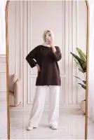 Sırmahan Kol Manşetli Yırtmaçlı Tunik-NA912 Kahve