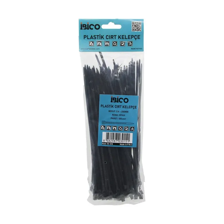 SİYAH   3.6X200MM  PLASTİK CIRT KELEPÇE  100PCS (4745)