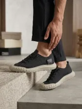 Siyah Bej Tekstil Lastik Bağcıklı Erkek Sneaker