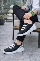 Siyah Beyaz (Beyaz Taban) Bantlı Erkek Günlük Ayakkabı