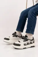 Siyah Beyaz Cırtlı Erkek Çocuk Spor Ayakkabı