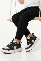 Siyah Beyaz Fileli Unisex Çocuk Spor Ayakkabı