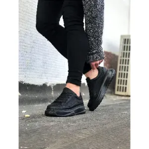 Siyah Cilt Bağcıklı Erkek Sneaker