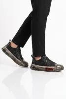Siyah Hakiki Deri Kroko Desenli Erkek Sneaker