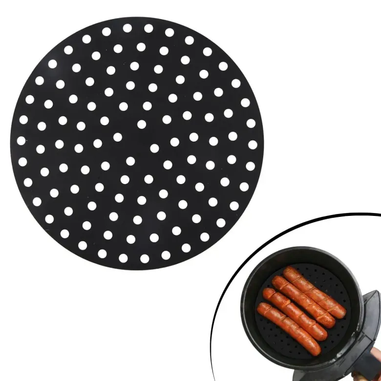 Siyah Isıya Dayanıklı Yıkanılabilir Silikon Fırın Ve Airfryer Yuvarlak Model Pişirme Matı 20 Cm (4745)