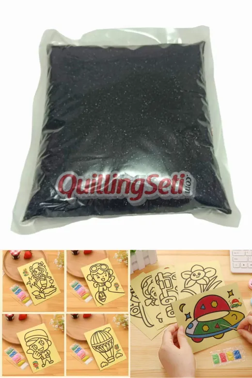 Siyah-kum-boyama-kumu-500gr Siyah Renk Kum Boyama Kumu, Quillingseti Aktivite Kumu, Oyun Kumu, Dekoratif Renkli Kum 500Gr