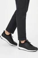 Siyah Mat Hakiki Deri Lastik Bağcıklı Erkek Sneaker