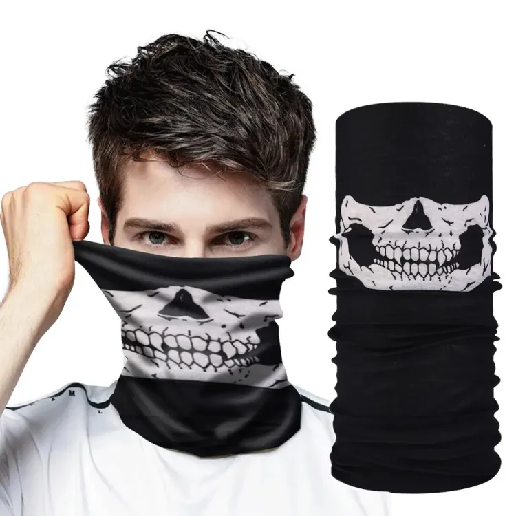 Siyah Renk Dikişsiz Çok Fonksiyonlu Çene Kafatası Yüz Maskesi Baf Buff Bandana Boyunluk Bileklik (4745)