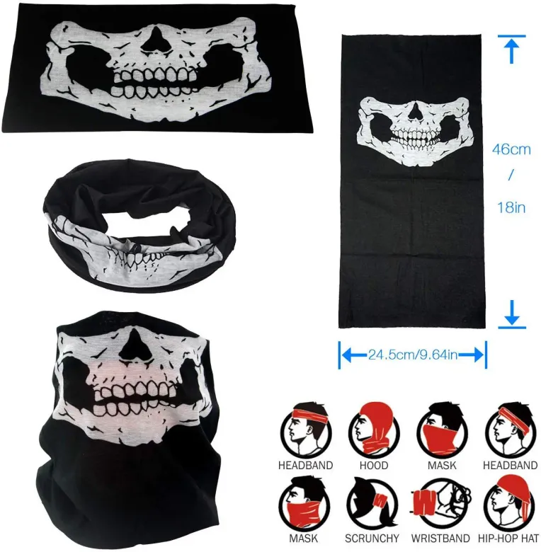 Siyah Renk Dikişsiz Çok Fonksiyonlu Çene Kafatası Yüz Maskesi Baf Buff Bandana Boyunluk Bileklik (4745)