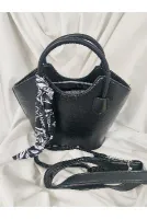 Siyah Sepet Form Büzgü Tasarımlı Bandana Fularlı Çapraz El Çantası