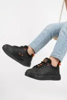 Siyah Turuncu Lastik Bağcıklı Erkek Çocuk Sneaker