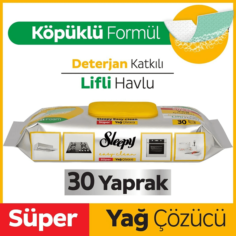 Sleepy HFHJGF120KJGK Yüzey Temizlik Mendili Yağ Çözücü 30 Adet