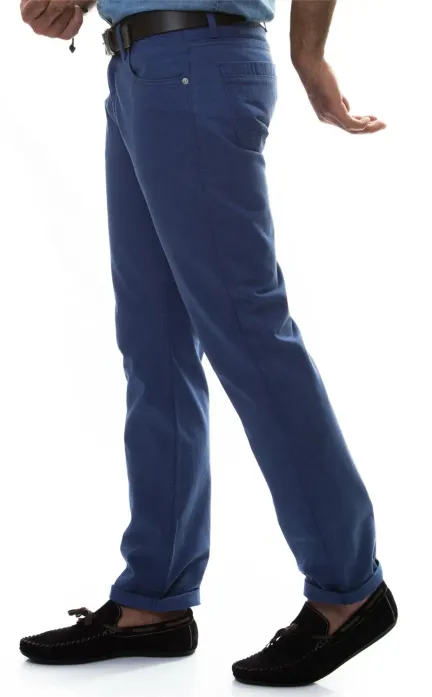 Slim Fit 5 Cepli Pamuk Erkek Mavi Pantolon - Wessi