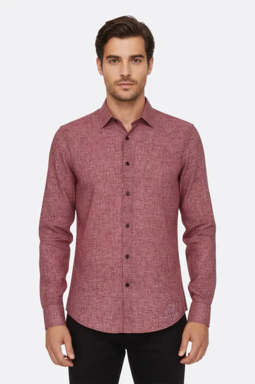 Slim Fit Bordo Desenli Gömlek - Wessi - L / Bordo