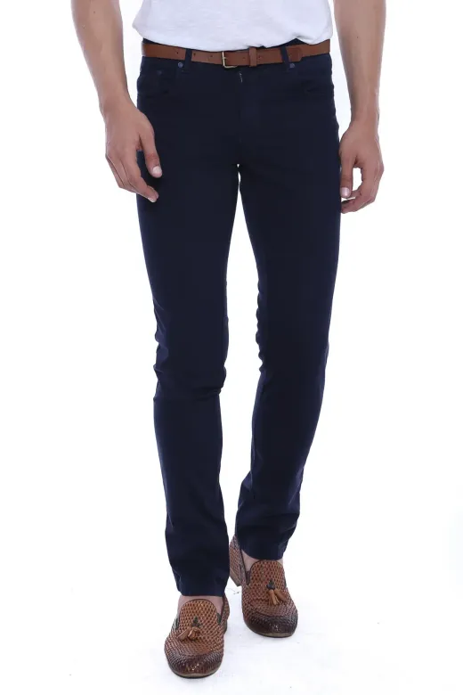 Slim Fit Düz 5 Cepli Lacivert Erkek Pantolon - Wessi