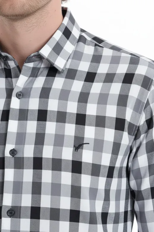 Slim Fit Kareli Desenli Gri Gömlek - Wessi - M / Grey