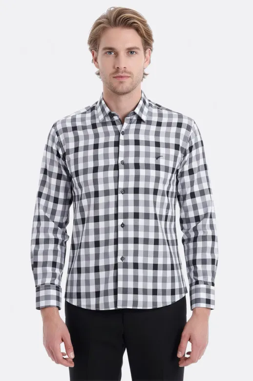 Slim Fit Kareli Desenli Gri Gömlek - Wessi - M / Grey
