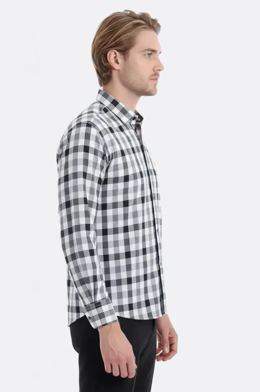 Slim Fit Kareli Desenli Gri Gömlek - Wessi - M / Grey