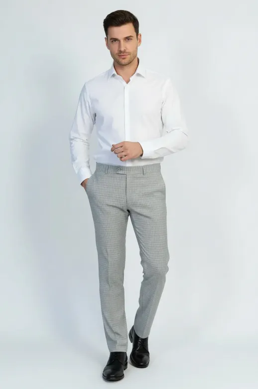 Slim Fit Kareli Kumaş Gri Erkek Pantolon - Wessi