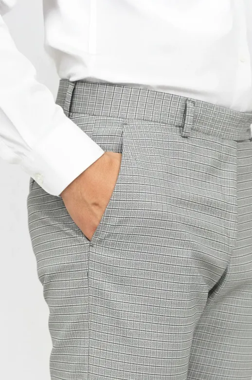 Slim Fit Kareli Kumaş Gri Erkek Pantolon - Wessi