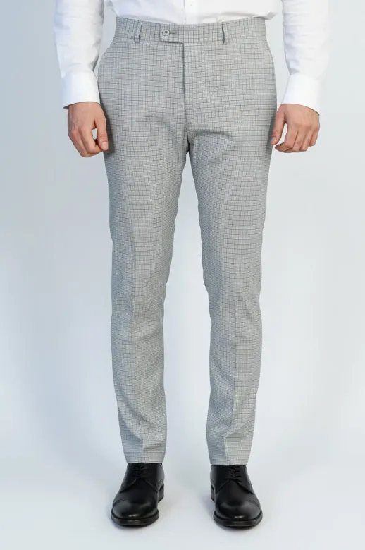 Slim Fit Kareli Kumaş Gri Erkek Pantolon - Wessi