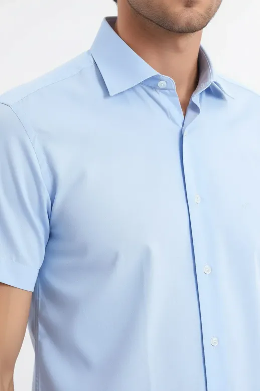 Slim Fit Kısa Kollu Terikoton Mavi Erkek Gömlek - Wessi - S / Mavi