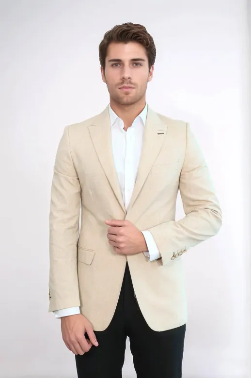 Slim Fit Sivri Yaka Bej Erkek Ceket - Wessi