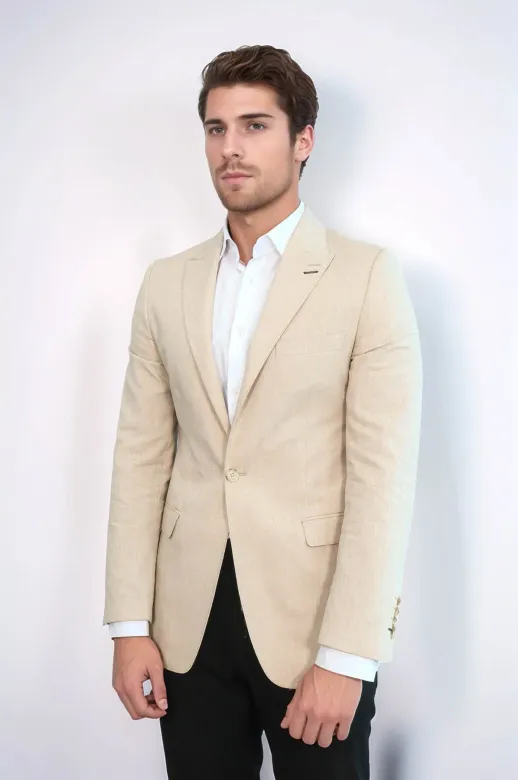 Slim Fit Sivri Yaka Bej Erkek Ceket - Wessi