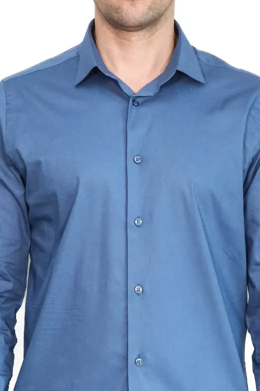 Slim Fit Uzun Kollu Lacivert Erkek Gömlek - Wessi - XXL / Mavi