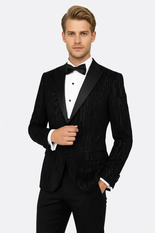 Slim Fit Zebra Desen Siyah Erkek Smokin Ceketi - Wessi