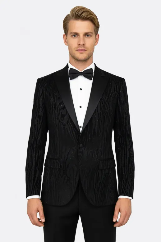 Slim Fit Zebra Desen Siyah Erkek Smokin Ceketi - Wessi