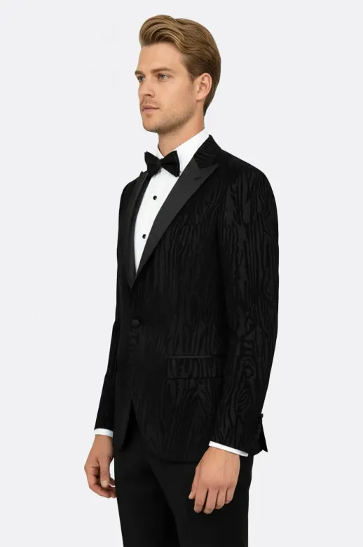 Slim Fit Zebra Desen Siyah Erkek Smokin Ceketi - Wessi