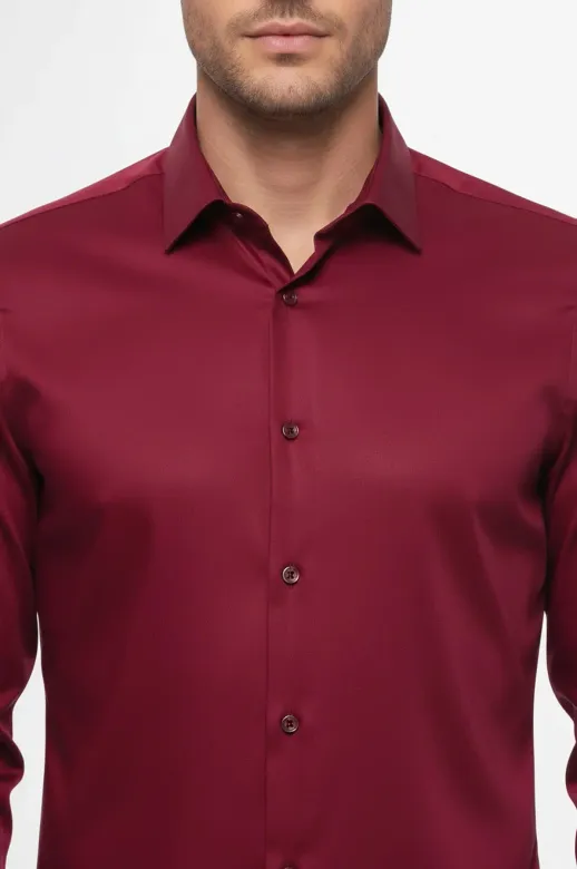 Slimfit Uzun Kollu Bordo Erkek Gömlek - Wessi - S / Bordo