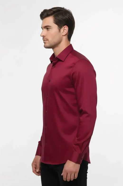 Slimfit Uzun Kollu Bordo Erkek Gömlek - Wessi - S / Bordo