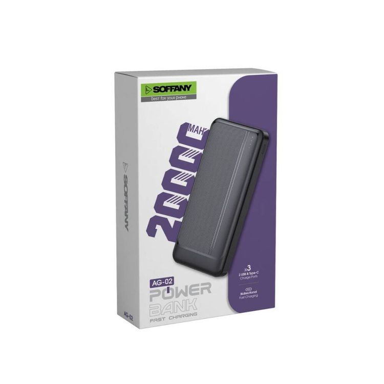Soffany Ag-02 20.000Mah Powerbank 2 Type-C + 1 Usb Çıkışlı Hızlı Şarj Destekli Taşınabilir Powerbank Siyah