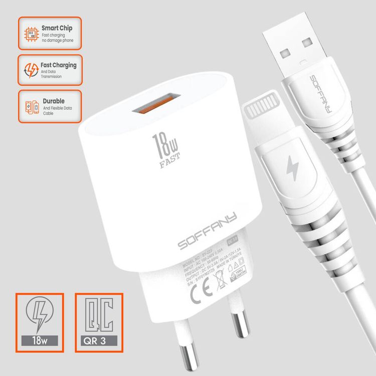Soffany Sy-223 18W Apple Lightning Seyahat Şarj Aleti