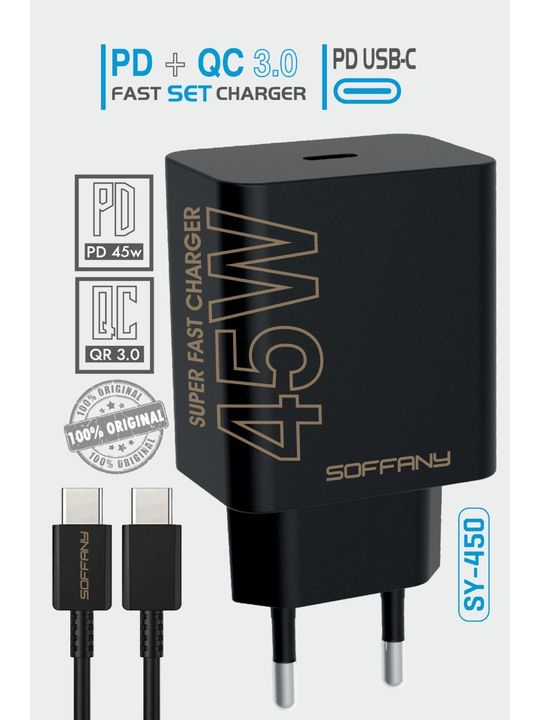 Soffany Sy-450 45W Pd Turbo C-To-C Şarj & Data Kablosu 45W Hızlı Şarj Cihazı