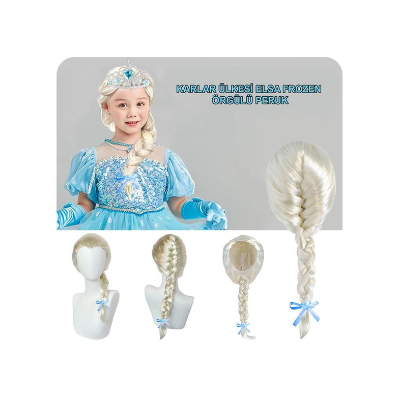 Solmazlar Online 119853020 Mey İthalat Platin Altın Dore Renk Karlar Ülkesi Elsa Frozen Peruğu Çocuk Boy