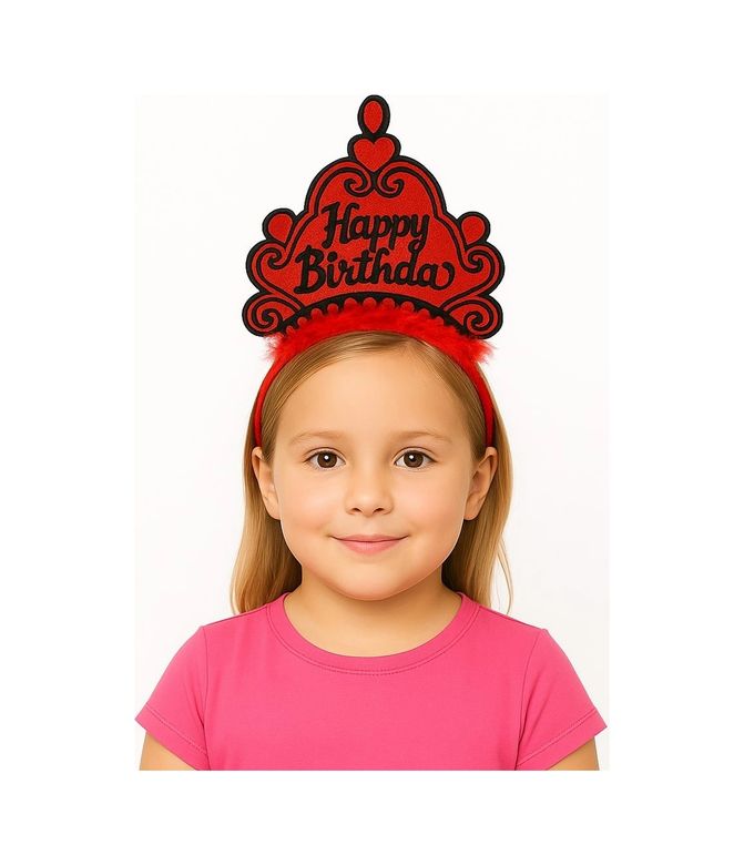 Solmazlar Online 125740707 Mey İthalat Kırmızı Happy Birthday Prenses Tacı Doğum Günü Taç Aksesuarı