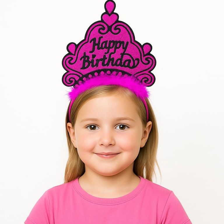Solmazlar Online 125740780 Mey İthalat Fuşya Happy Birthday Prenses Tacı Doğum Günü Taç Aksesuarı