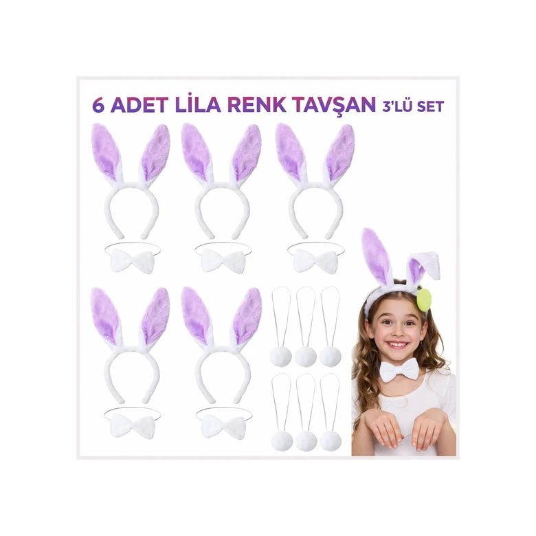 Solmazlar Online 129268214 Mey İthalat Lila Tavşan Sahne Seti 6& 39 Lı Set Taç Papyon Kuyruk