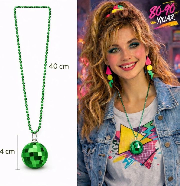 Solmazlar Online 129268224 Mey İthalat Retro Disko Topu Şekilli 80& 39 Ler 90& 39 Lar Yeşil Renk Plastik Kolye
